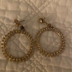 Hoop Earrings. Rhinestone and Gold Front-facing Drop-hoop Style